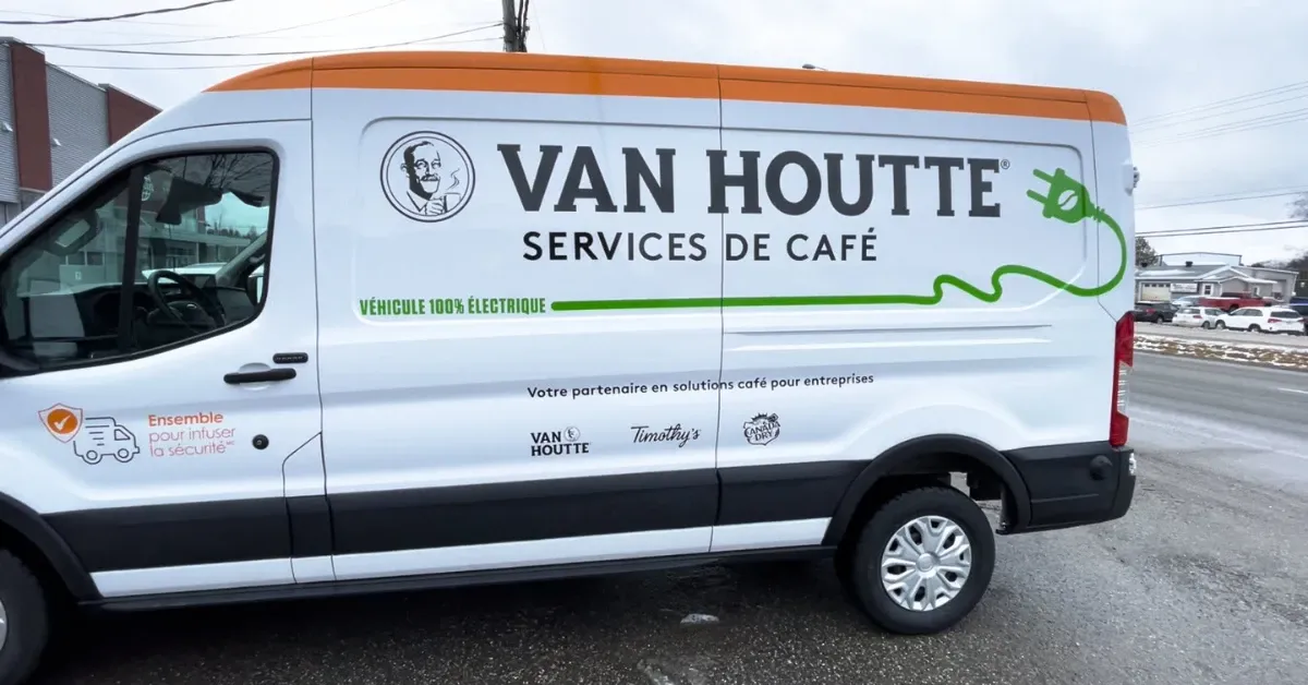 Ottawa commercial vehicle decals example: Van Houtte Coffee Services with custom vinyl branding, logo, and partner logos for mobile advertising