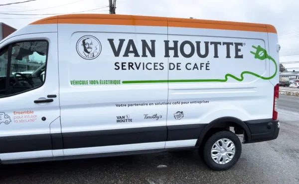 Ottawa commercial vehicle decals example: Van Houtte Coffee Services with custom vinyl branding, logo, and partner logos for mobile advertising